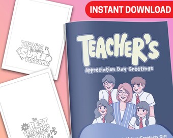 BEST VALUE 25 Teacher's Appreciation Day Greetings - Instant Download Coloring Book Of Cards, Gift To Say Thank You, Inspirational Pages