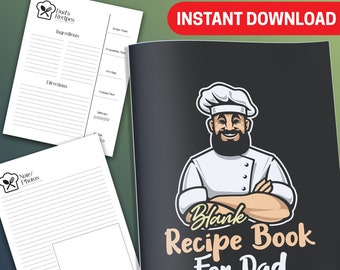 BEST VALUE Blank Recipe Book For Dad - Instant Download Notebook To Write In Favorite Recipes, Recording Kitchen Skills, Cook Tips To Share