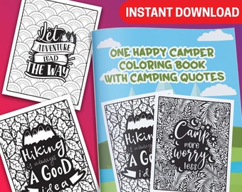BEST VALUE! Camping Coloring Book for Adult - With Camping Quotes Instant Download Coloring Pages for Camping Travelers Book Best Gift