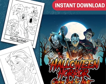 BEST VALUE - 25 Adult Halloween Coloring Pages - Instant Download Halloween Horror Coloring Book For Adults - Halloween For Adults