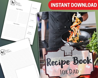 BEST VALUE Recipe Book For Dad - Instant Download Fill in Kitchen Cookbook Perfect Gift For Father's Day, Grandpa, and Chef, Recipe Journal