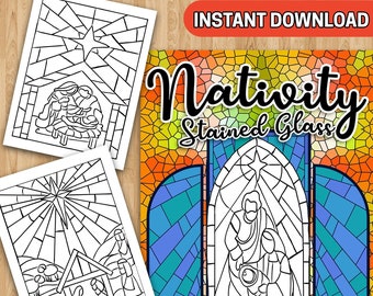 BEST VALUE! Nativity Stained Glass Coloring Book - Instant Download Christmas Spirit, Birth Of Jesus, Stress Relieving Patterns To Color