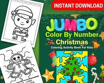 BEST VALUE 85 Jumbo Color By Number Christmas Coloring Pages - Instant Download Activity Coloring Book For Kids Fun Gift Idea To Enjoy