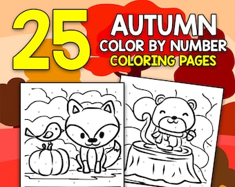 BEST VALUE Autumn Color By Number Coloring Book For Kids 25 Printable Autumn Season Activity Page for Boys, Girls, and Kids Instant Download