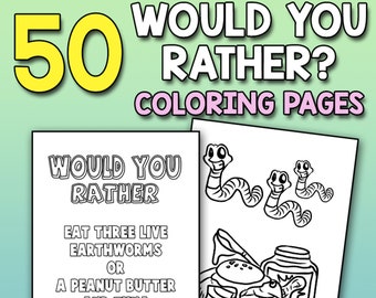 MEJOR VALOR Ilustrado ¿Preferirías? Libro para colorear – 50 ilustraciones imprimibles ¿Preferirías? Página para colorear para niños Descarga instantánea