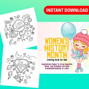 BEST VALUE 25 Women&#39;s History Month Coloring Book For Kids -Instant Download Inspirational Pages To Grow Beautiful, Brave And Confident Girl
