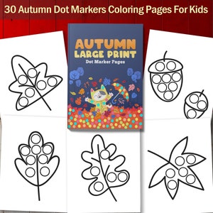 BEST VALUE Herbst Großer Druck Dot Marker Seiten - Sofortiger Download Großer Druck Kunst Aktivität Mit Magischen Pilzen, Blättern, Bäumen, Und Mehr