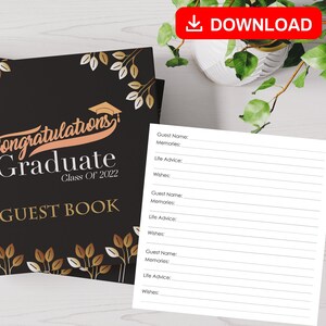 BEST VALUE! Congratulations Graduate Class Of 2022 Guest Book - Instant Download Keepsake Journal, Party Gift For Highschool & College Grad