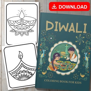 BEST VALUE Diwali Coloring Book For Kids - Instant Download Celebrate Festival Of Lights Large Print Easy Pictures To Color, Artwork Gift