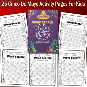 BESTE WAARDE! Woord zoeken Cinco De Mayo activiteitenboek - Instant Download puzzelpagina's, leer de Mexicaanse cultuur, perfect cadeau voor Amigo's & Amiga's
