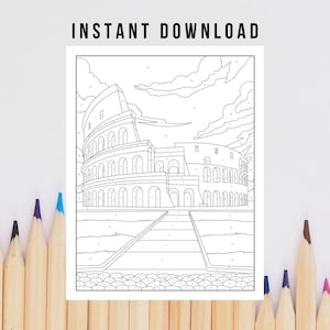 BEST VALUE The Colosseum, Rome Coloring Page - Instant Download World Travel Mosaic Color By Number, Mosaic Coloring, Best Country Landmarks