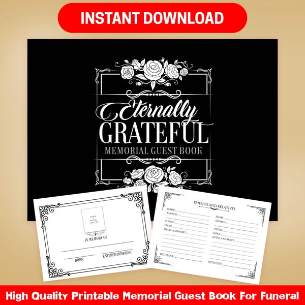 BEST VALUE Eternally Grateful Memorial Guest Book - Instant Download Memorial Services Sign In Pages, Visitor Registry, Condolence Messages