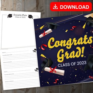 MEJOR VALOR ¡Felicidades, graduado! Clase de 2023: libro de visitas de recuerdos de descarga instantánea para capturar recuerdos y apreciar mensajes y deseos, registro de regalos