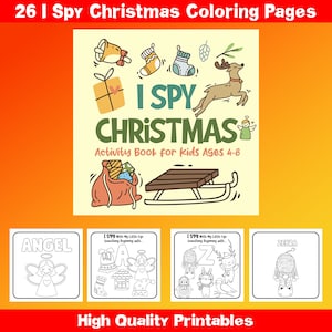 BEST VALUE I Spy Christmas Activity Book for Kids Ages 4-8 - Instant Download Fun Guessing Game Pages To Solve & Color, Learn A-Z Alphabets