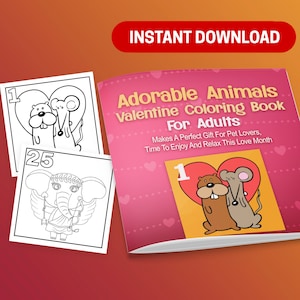 BEST VALUE 25 Adorable Animals Valentine Coloring Book For Adults Instant Download Advent Coloring Pages To Enjoy And Relax This Love Month