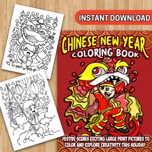 BEST VALUE 25 Chinese New Year Coloring Book - Instant Download Festive Scenes Exciting Large Print Pictures Fun Art This Spring Festival