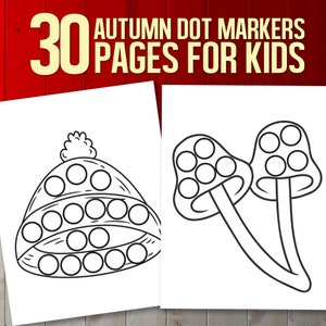 Herbst Herbst Dot Marker Malbuch - Sofortiger Download Große Druck Art Aktivität Mit Magischen Pilzen, Blättern, Bäumen, Und Mehr
