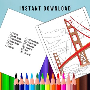 BEST VALUE Golden Gate Bridge, San Francisco Coloring Page - Instant Download World Travel Mosaic Color By Number, Travel Mosaic Coloring