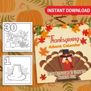 BESTE WAARDE! Thanksgiving adventskalender kleurboek - direct downloaden voor volwassenen Turkije Day Countdown fruitmanden en meer!