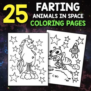 BEST VALUE Farting Animals in Space Coloring Book – 25 Printable Farting Animals in Space Coloring Pages for Boys and Girls Instant Download