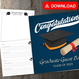 MEJOR VALOR Felicitaciones Libro de visitas para graduados, promoción de 2023: descarga instantánea, captura recuerdos y aprecia mensajes y deseos, registro de regalos
