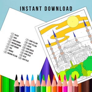 BEST VALUE Blue Mosque, Istanbul Coloring Page - Instant Download World Travel Mosaic Color By Number, Mosaic Coloring, Country Landmarks
