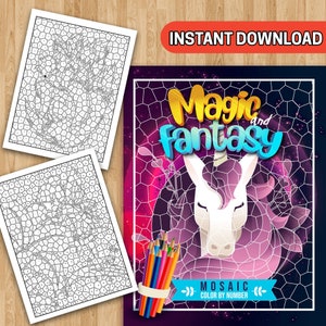 BEST VALUE Magic and Fantasy Mosaic Color By Number - Magical & Fantastic Creatures Printable Coloring Book For Adults Instant Download Art
