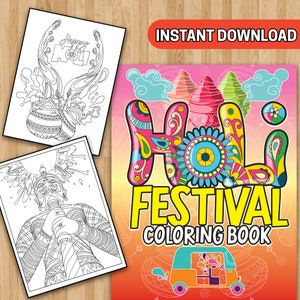 BEST VALUE 25 Holi Festival of Colors - Instant Download Joyful Coloring Book Activity For Kids, Fun Spring Indian Celebration To Enjoy
