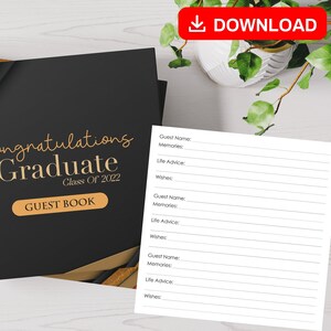 BEST VALUE! Congratulations Graduate Class Of 2022 Guest Book - Instant Download Keepsake Journal, Party Gift For Highschool & College Grad