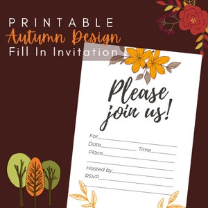 Invitation imprimable de remplissage de conception d'automne, invitations rustiques d'automne, cartes de remplissage de téléchargement instantané, action de grâces, douche nuptiale, et plus