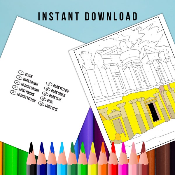 BEST VALUE Lost City, Petra, Jordan Coloring Page - Instant Download World Travel Mosaic Color By Number, Mosaic Coloring, Country Landmark