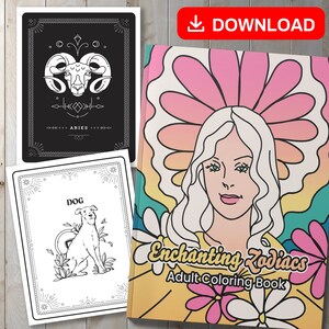 BEST VALUE Enchanting Zodiacs Adult Coloring Book - Instant Download Astrological Signs, Relaxing Picture Art Therapy Pages, Creativity Gift