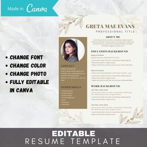 BEST VALUE Brown Floral Sorority Resume Template Canva, Editable Sorority Recruitment Resume Template, Professional Resume, Instant Download