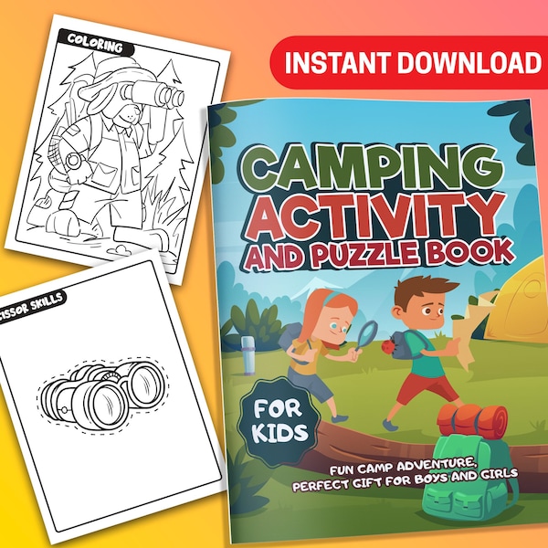 BEST VALUE! Camping Activity And Puzzle Book - Instant Download Coloring Pages For Outdoor Lovers, Campers and Wanderer Best Gift for Kids