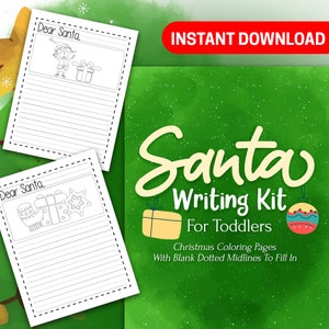 50 Santa Schreibset für Kleinkinder Malvorlagen - Sofortiger Download Weihnachts-Malbuch mit leeren gepunkteten Mittellinien zum Ausfüllen