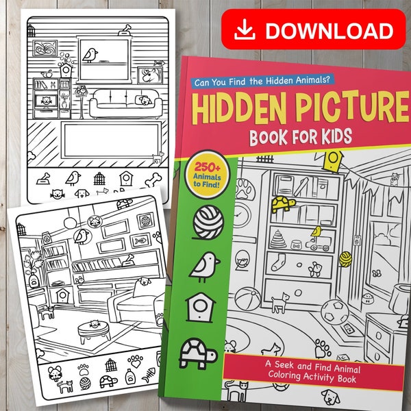 BEST VALUE 30 Hidden Animals Coloring Pages - Instant Download Seek & Find Animal Coloring Activity Book, Animals Hiding Pictures Activity