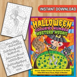 BEST VALUE! 30 Halloween Color by Number Mystery Mosaics - Instant Download Halloween Pages To Color & Uncover Hidden Pictures, Perfect Gift