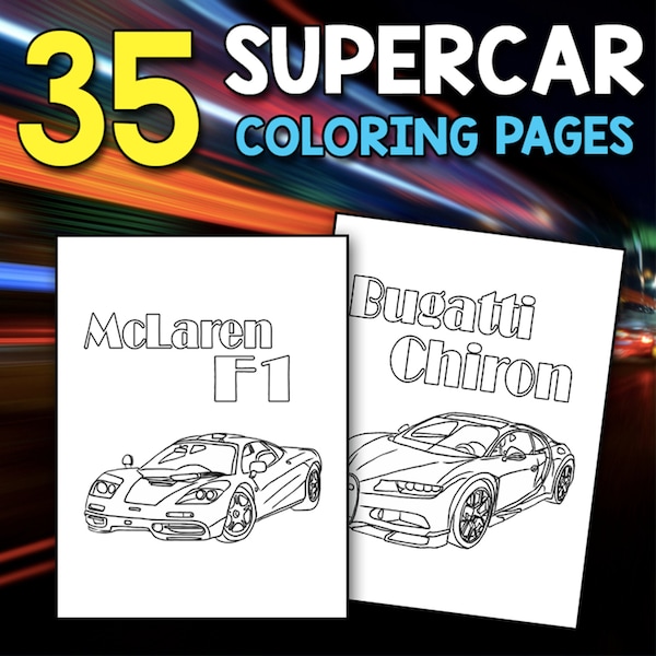 BEST VALUE The Supercar Coloring Book– 35 The Supercar Coloring Page for Boys, Teens, Kids, and Adults Instant Download