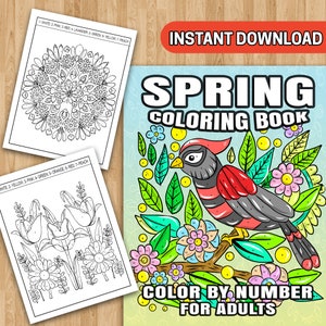 BEST VALUE 50 Spring Coloring Book Color By Number For Adults - Instant Download Fun and Easy Festive Pages To Enjoy This Season