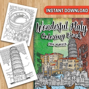 BEST VALUE Wonderful Italy Coloring Book For Adults - Instant Download Relaxing Pictures, Discover Ancient Rome, Landmarks, Cityscapes