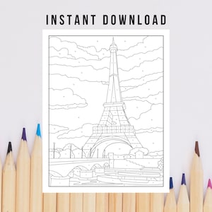 BEST VALUE Eiffel Tower, Paris Coloring Page - Instant Download World Travel Mosaic Color By Number, Mosaic Coloring For Travel Lovers