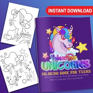 BEST VALUE 25 Valentine Unicorns Coloring Book For Teens - Instant Download Coloring Pages For Unicorn Lovers Perfect Gift This Love Month