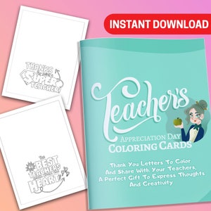 MELHOR VALOR 25 cartões para colorir do dia de agradecimento do professor - download instantâneo de cartas para colorir e compartilhar, expressar pensamentos e criatividade