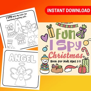 BEST VALUE Fun I Spy Christmas Book for Kids Ages 2-5 - Instant Download Fun Game Pages To Solve & Color, Learn A-Z Educational Holiday Gift
