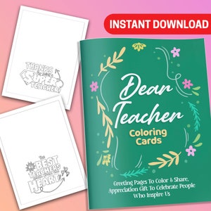 MELHOR VALOR 25 cartões para colorir queridos professores - download instantâneo de saudações para colorir e compartilhar presente de agradecimento para celebrar pessoas que nos inspiram