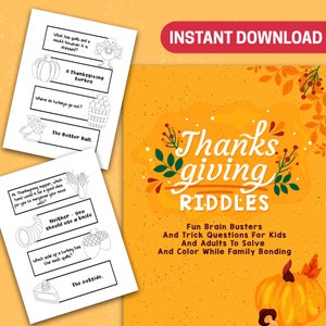 BEST VALUE - 60 Thanksgiving Riddles And Coloring Pages - Instant Download Thanksgiving Riddles - Kids Thanksgiving Riddle Book - Christmas