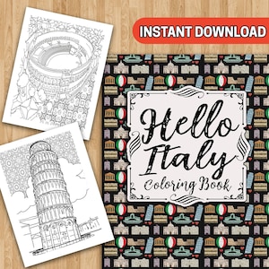 BESTER VALUE Hello Italy Malbuch - Sofortiger Download Stressabbau Bilder, Entdecken Sie das antike Rom, Wahrzeichen, Stadtansichten, Kunstseiten