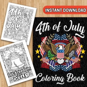 BEST VALUE! 4th of July Coloring Book - Instant Download Patriotic Independence Day with USA Flag, Symbols, Fireworks, Statue of Liberty