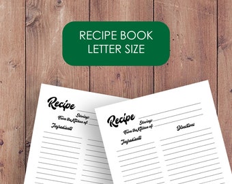Recipe Book Printable - Recipe Sheet, Recipe Binder, Recipe Organizer, DIY Recipe book, Kitchen Cookbook, Blank Recipe Book, Recipe Keeper