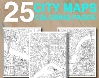 25 City Maps Coloring Pages - Instant Download PDF Printable Coloring Book for Adults Architecture Geography Gift for Travelers Wanderlust